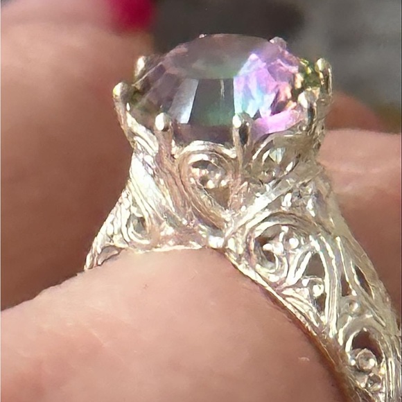 Mystic Quartz high setting sterling silver ring - Picture 1 of 6